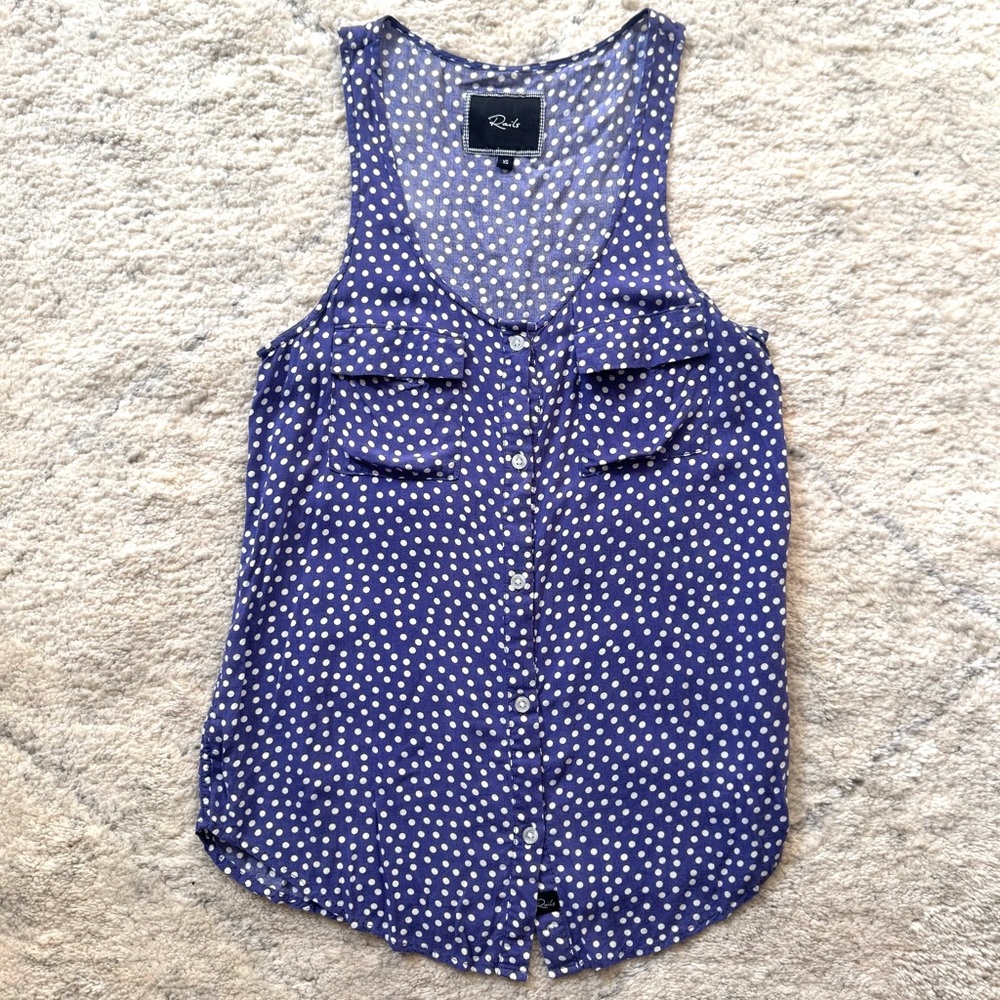 Rails Navy Blue/White Polka Dot Button Tank Top